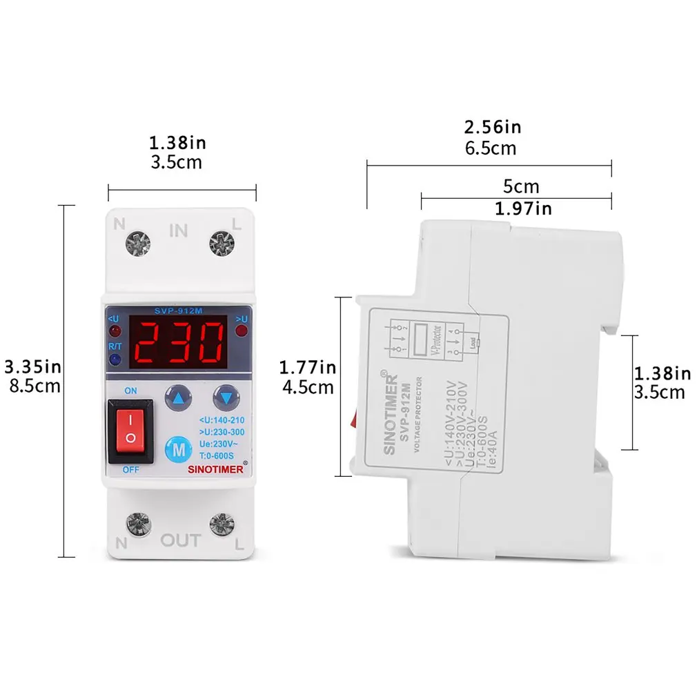 

40A 220V Din Rail Adjust Reconnect Over And Under Voltage Protection Meter Relay Overvoltage Protection On / Off Rocker Switch