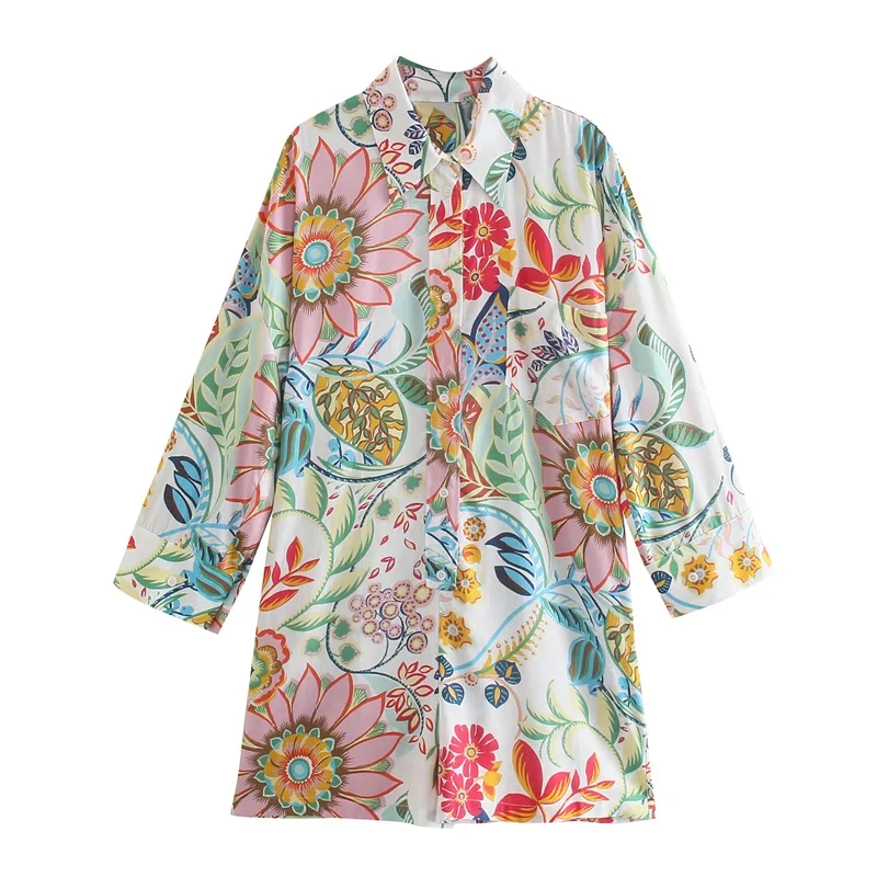 

TRAF женские 2021 модные Цветочный принт рубашка Комбинезоны женские свободные шорты сиамские комбинезоны с карманами в уличном стиле