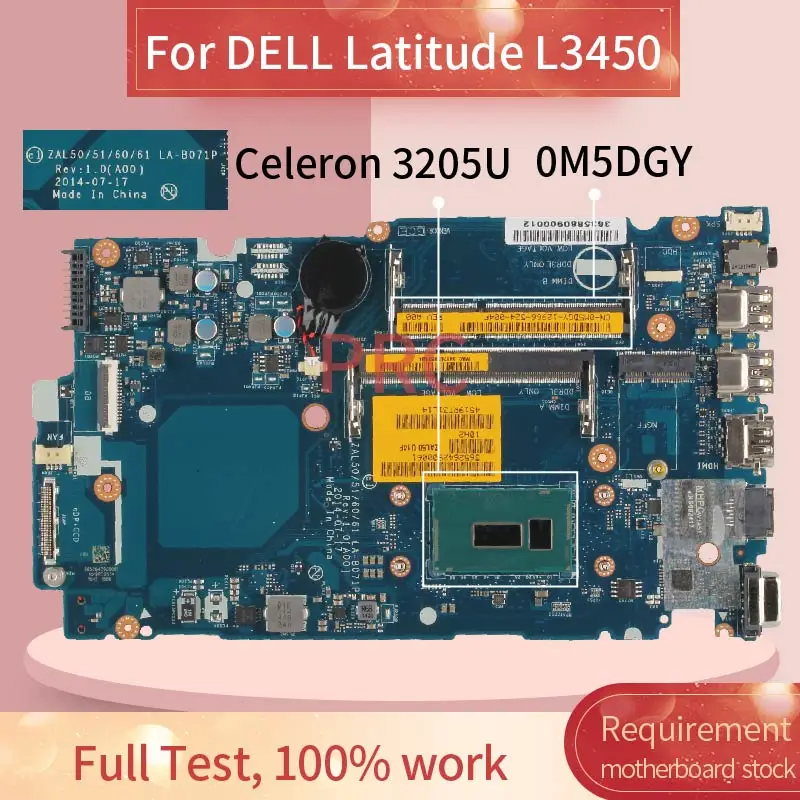 

CN-0M5DGY 0M5DGY For DELL Latitude L3450 Celeron 3205U Laptop Motherboard LA-B071P SR215 DDR3 Notebook Mainboard