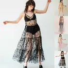 Сексуальное Сетчатое Прозрачное платье-макси Hirigin на бретелях-спагетти с принтом звезд и V-образным вырезом, летнее пляжное прозрачное повседневное свободное платье для купания