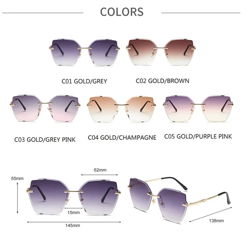 

Oversized Polygon Sunglasses Women Fashion Rimless Large Gradient Lens SunGlasses Vintage Shades Eyewear Women Sunglasses 2021