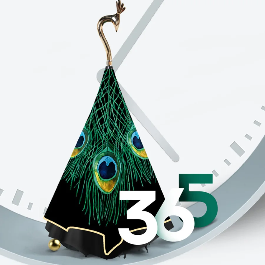 Зонт с длинной ручкой Женский зонтик защитой от ветра и павлином двухслойный