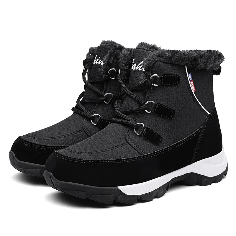 black ankle Женские зимние сапоги высокие водонепроницаемые зимние сапоги женская теплая плюшевая обувь на платформе женские ботинки женская зимняя обувь размер 35-42 - Цвет: black ankle