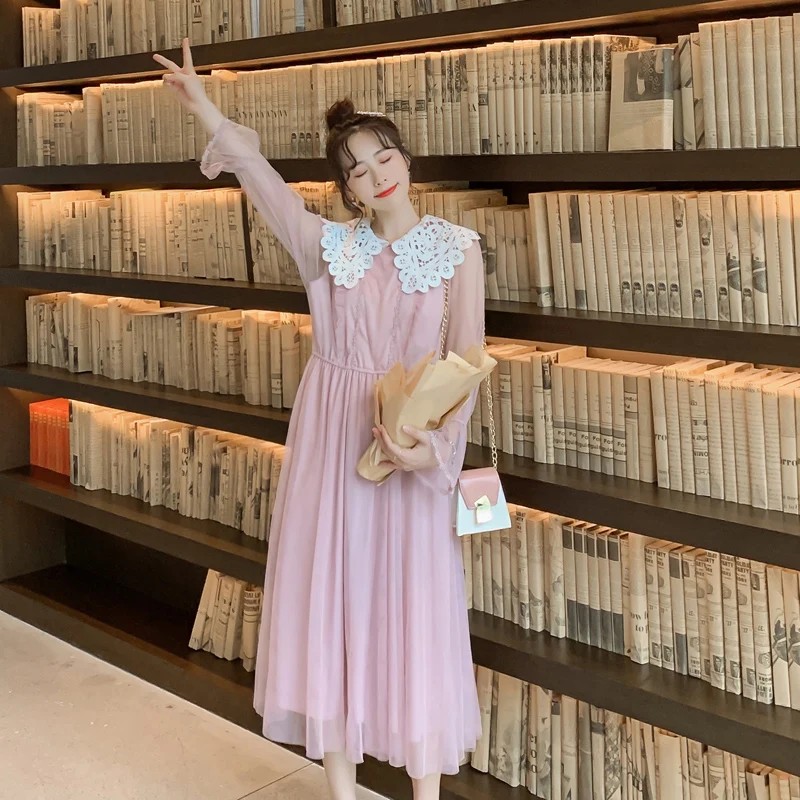 Большой воротник Питер Пэн для беременных осенняя одежда длинный рукав женщин