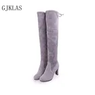 Женские ботфорты на высоком каблуке, серые, черные, большие размеры 43