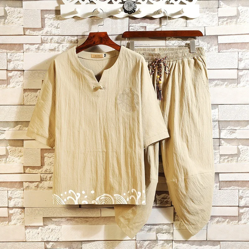 Летняя одежда в японском стиле комплект самурая футболка и шорты с изображением