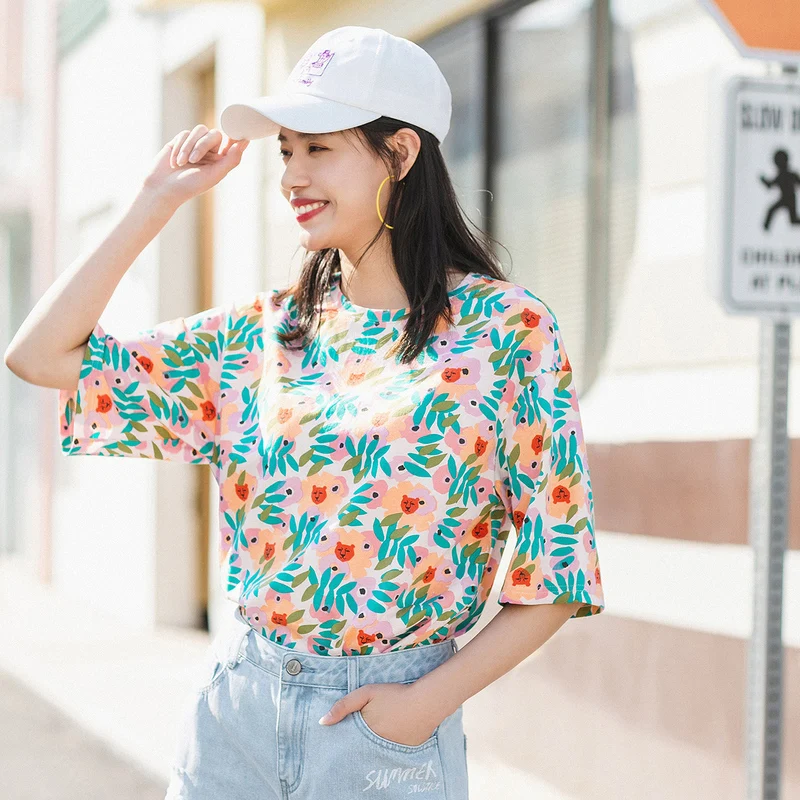 Летняя футболка с короткими рукавами из чистого хлопка забавным принтом