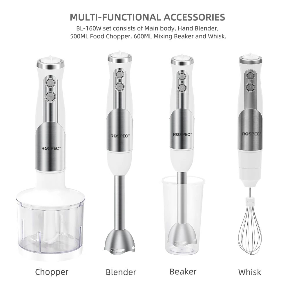 ROSPEC 4 in 1 800W Immersion Hand Stick Blender Electric Vegetable Mixer Kitchen Meat Grinder Fruit Food Chopper Whisk Smoothie | Бытовая
