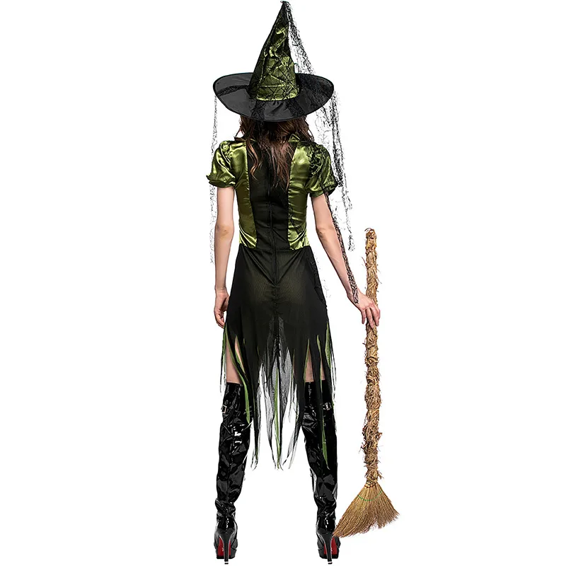 

JYZCOS New Green Witch Game Clothes Irregular Witch Skirt Cosplay Dress Holiday Party Clothes Halloween Costumes for Women