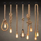 Подвесной ретро-светильник из пеньковой веревки, Винтажный Длинный потолочный светильник в стиле индастриал, лофт, ротанговая лампа с двумя головками, освещение для кухни, спальни, бара