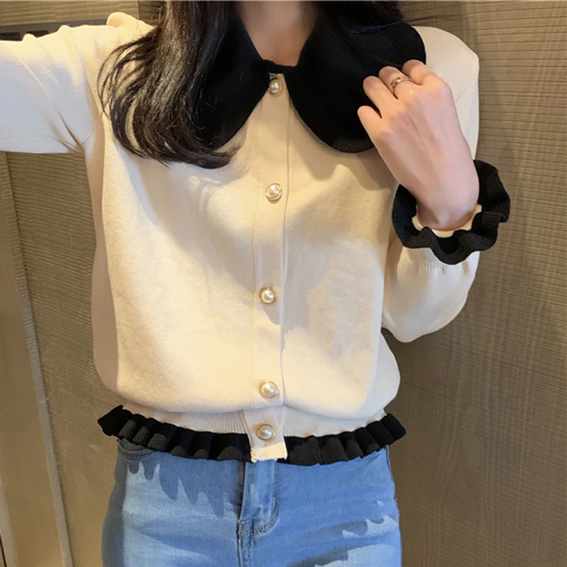 LJSXLS 2022 трикотажная Милая одежда с кукольным воротником свитер женский