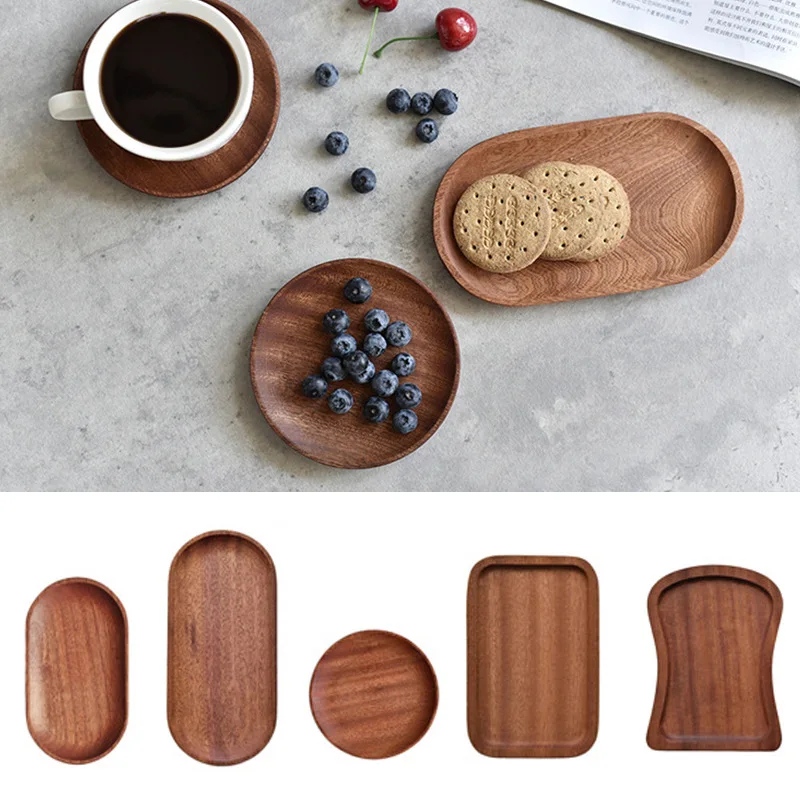 

Japanese Wooden Tableware Round Oval Square Breakfast Snack Dish Hotel Cafe Dessert Plate Wooden Dried Fruit Plate Cutlery