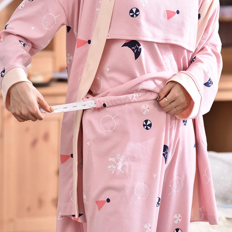 

8220# 3 PCS Set Printed Cotton Maternity Nursing Nightwear Spring Fashion Sleepwear for Pregnant Women Autumn Pregnancy Pajamas