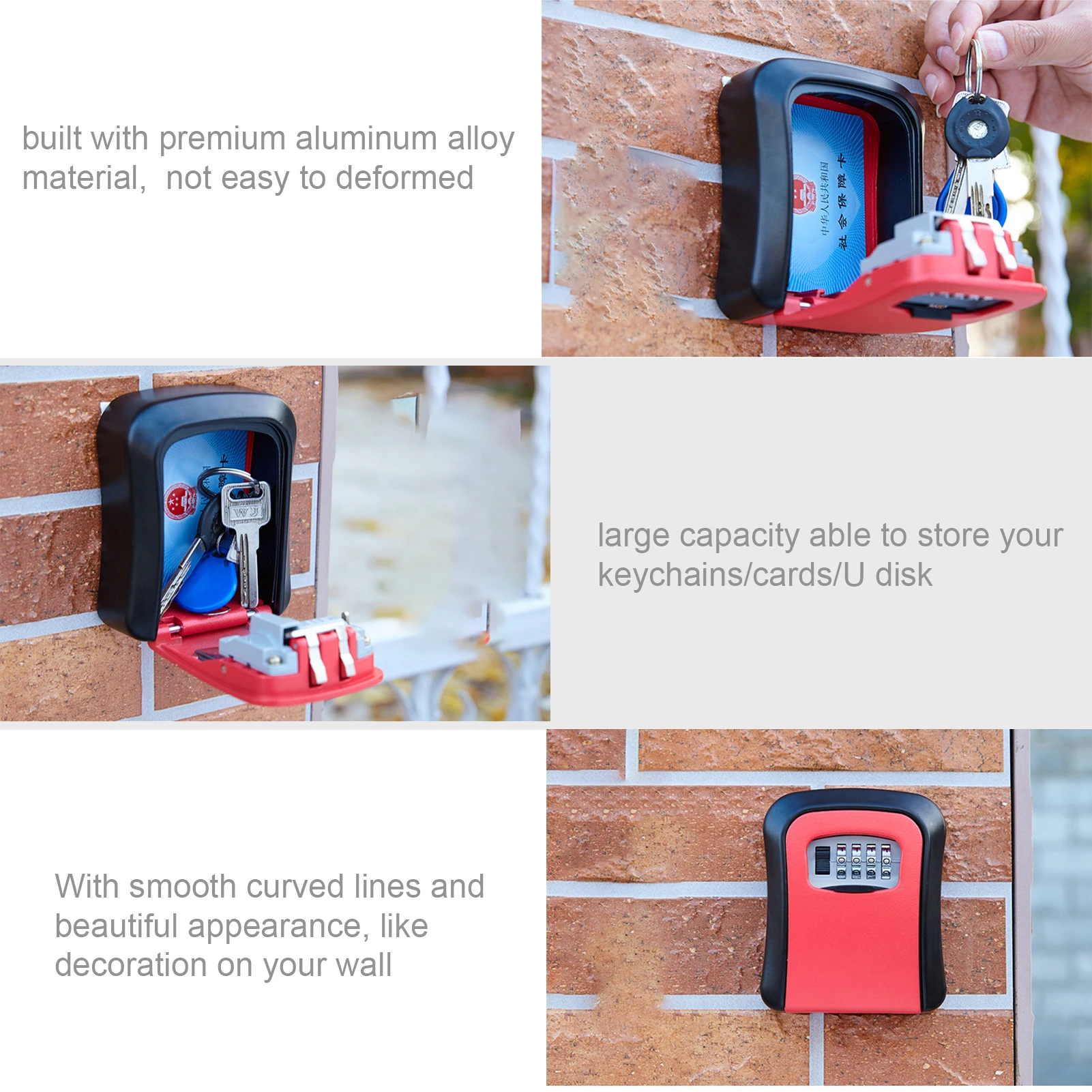 Замок с ключом коробка настенное крепление Алюминий сплав 4 разрядный Комбинации