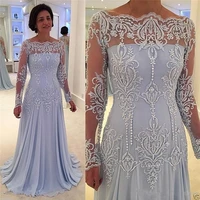 2020 long sleeves formal mother of the bride dresses off shoulder appliques lace pearls mother dress evening gowns plus size