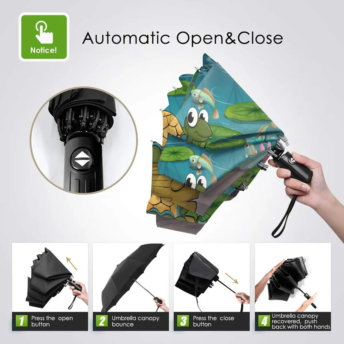 Offerte Ombrello Automatico Pioggia Donna Ombrello A Tre Pieghe Una Foresta Con Tartarughe E Pesci Nello Stagno Ombrellone Impermeabile Antivento
