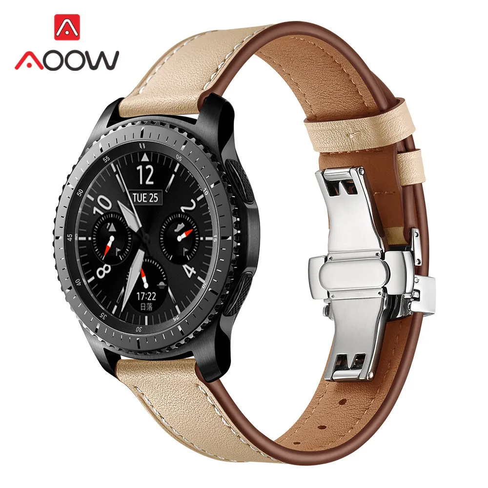 20 мм 22 мм ремешок из натуральной кожи для samsung Galaxy Watch Active 42 мм 46 мм Бабочка Пряжка браслет ремешок аксессуары