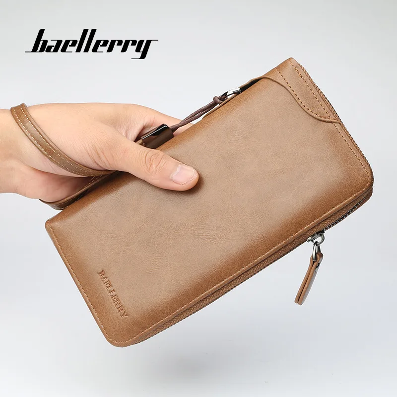 

baellerry 2021 Luxury Leather Men Long Wallets Large capacity Driver License Phone Wallet Casual Male Clutch Zipper Coin purse
