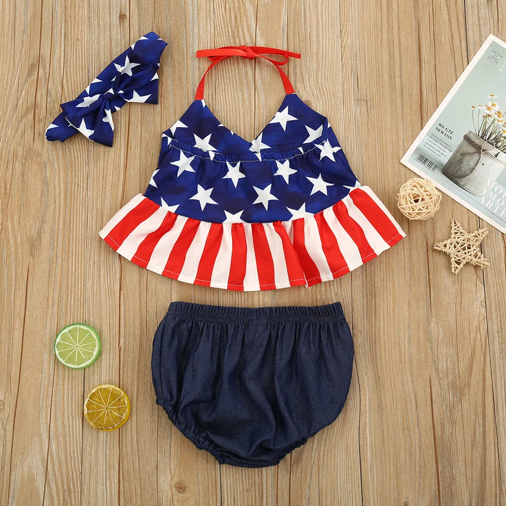 Комплект детской одежды 4 июля топы и шорты с принтом звезд для мальчиков девочек