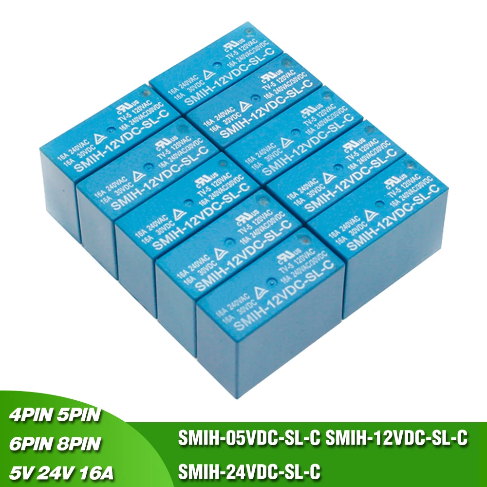 10PCS Power Relay SMIH-05VDC-SL-C SMIH-12VDC-SL-C SMIH-24VDC-SL-C SMI-05VDC-SL-C SMI-12VDC-SL-C SMI-24VDC-SL-C 5V 12V 24V 16A
