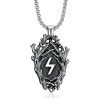 norse vikings runes amulet pendant necklace the tree of life pentagram runes lightning symbol pendant necklace nordic talisman