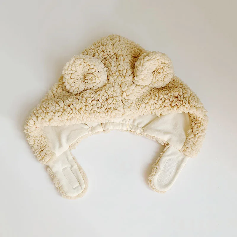 Меховая шапка теплая детская зимняя с ушками медведя кролика для мальчиков и