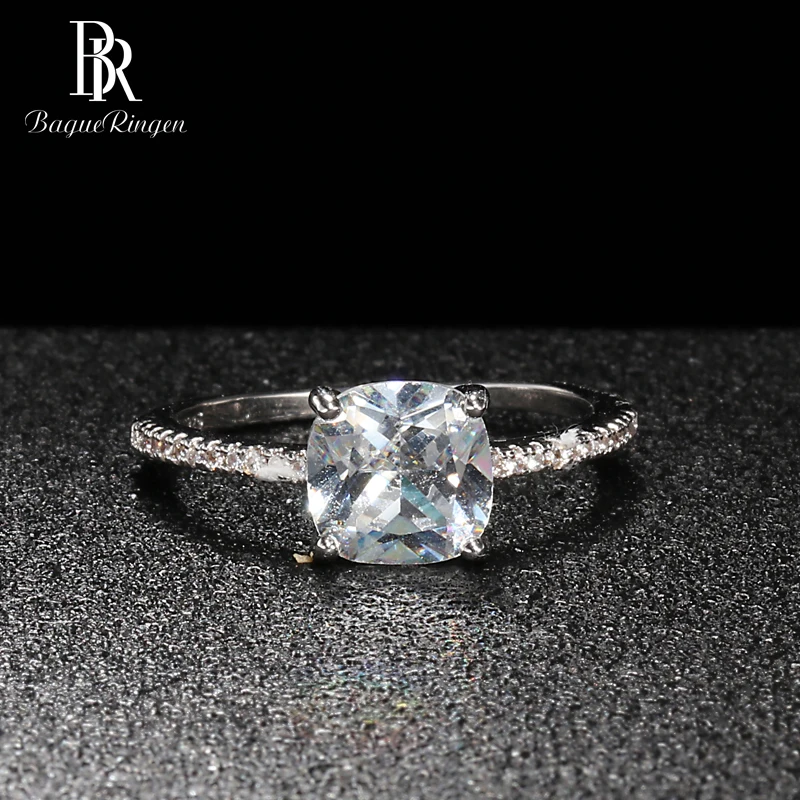 Bague Ringen Classic Silver 925 Jewelry for Women Engagement Rings Square Gemstones Geometry AAA Zircon Princess Wedding Gift | Украшения и