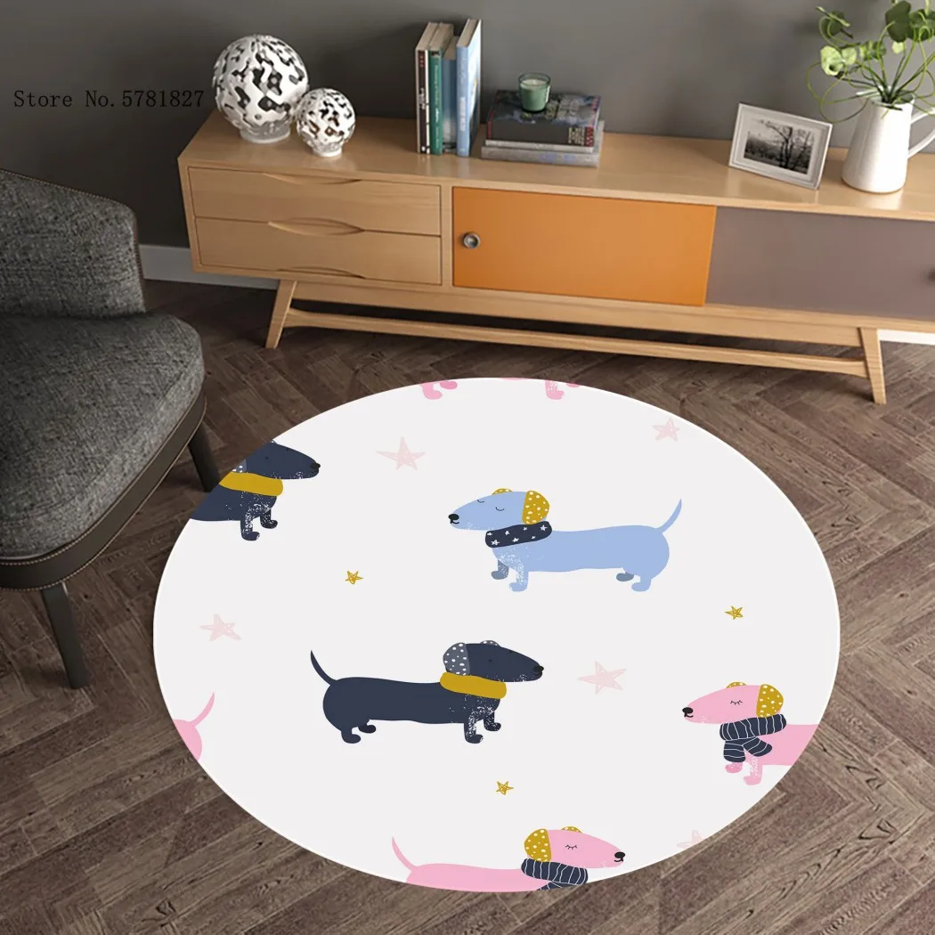 

Dachshund Sausage Dog Round Carpet 3D Print Pet Dog Carpet Lovely Animal Cartoon Mat For Living Room Floor Rug Decoration
