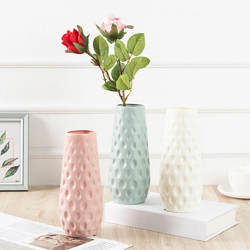 

Nordic style vase white imitation ceramic flower pot decoration flower arrangement living room home decoration plastic vase