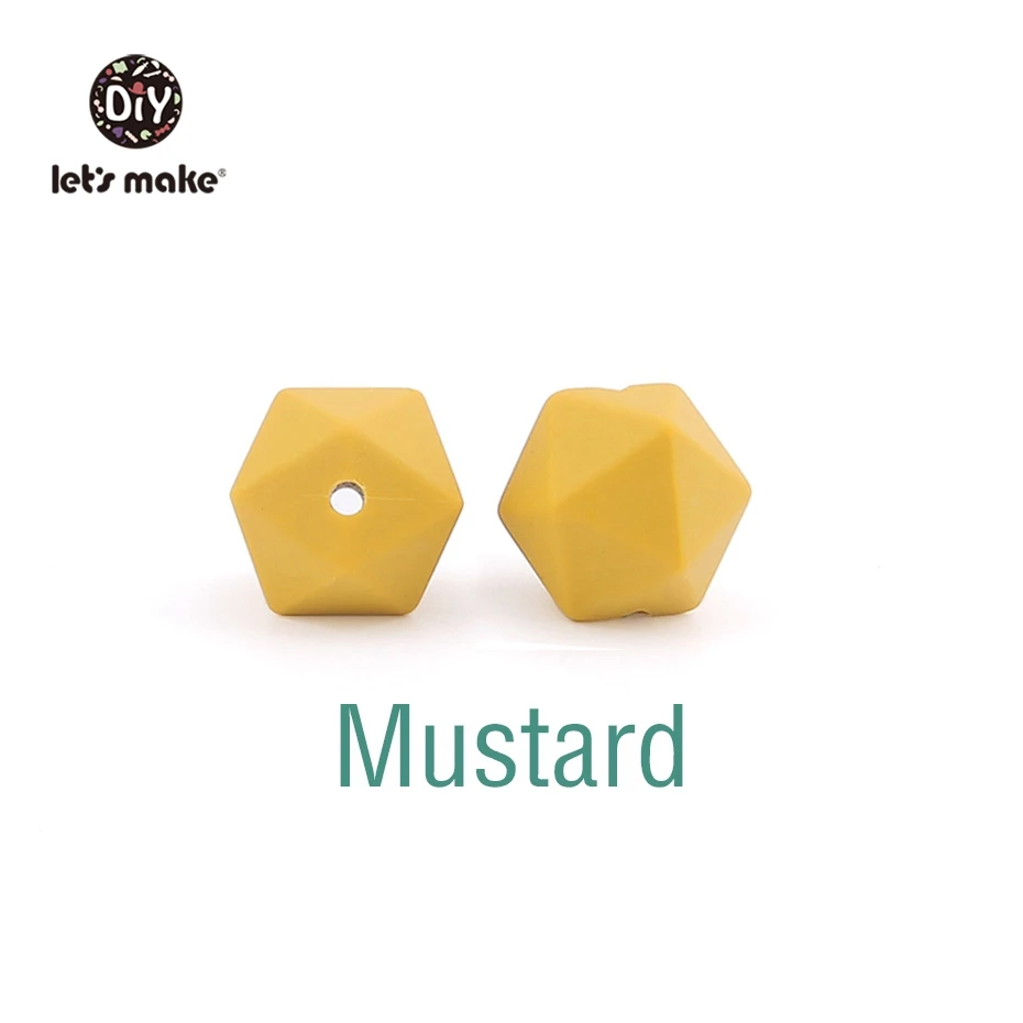 Mustard Let's Make 10 шт. 14 мм Силиконовые Бусины шестиугольник Bpa Бесплатно Силиконовый Прорезыватель Diy Прорезыватель для зубов Детские Жевательные Аксессуары Детские Прорезыватели - Цвет: Mustard