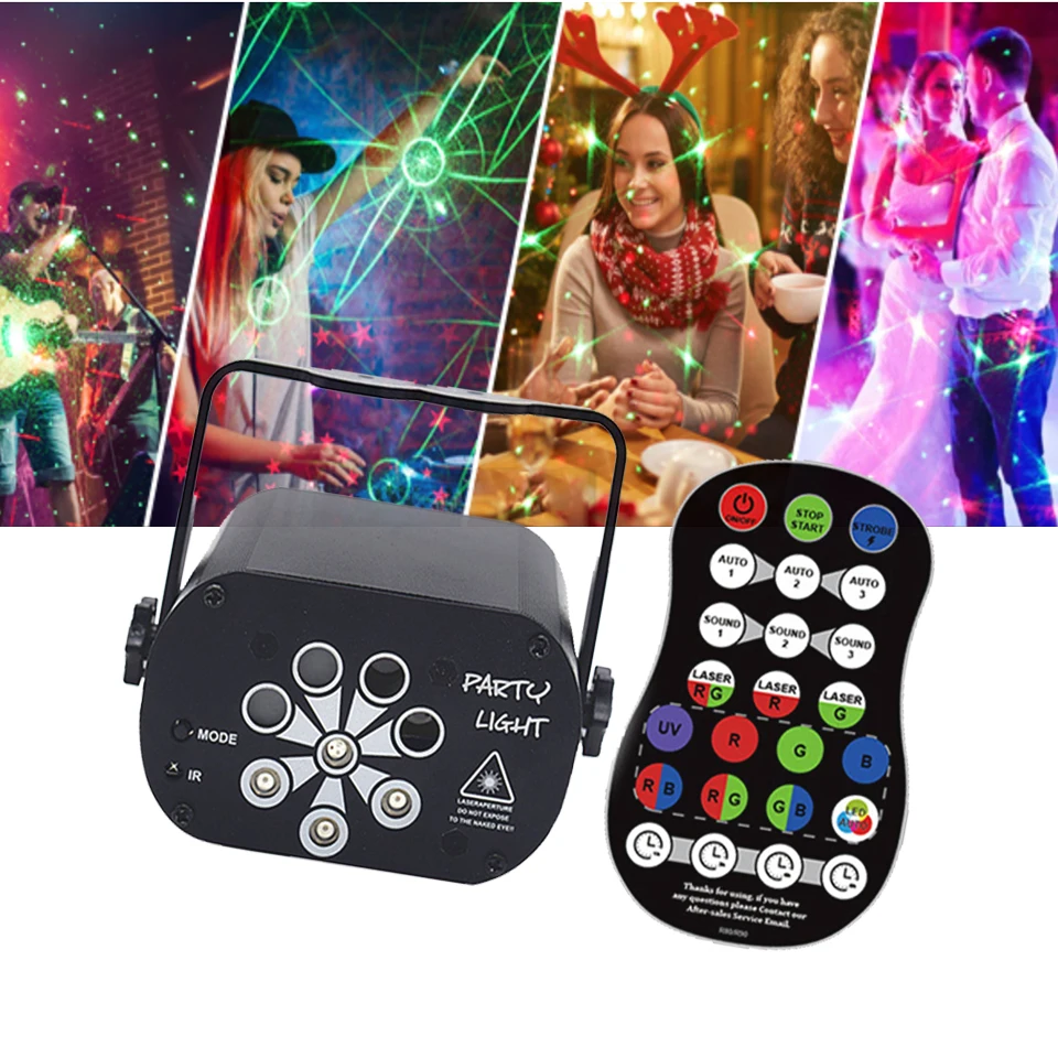 

129 Patterns Disco Light 8 Holes Disco DJ Party Laser Starry Sky Night Light RGB UV Sound Activated Projector Lamp For Party
