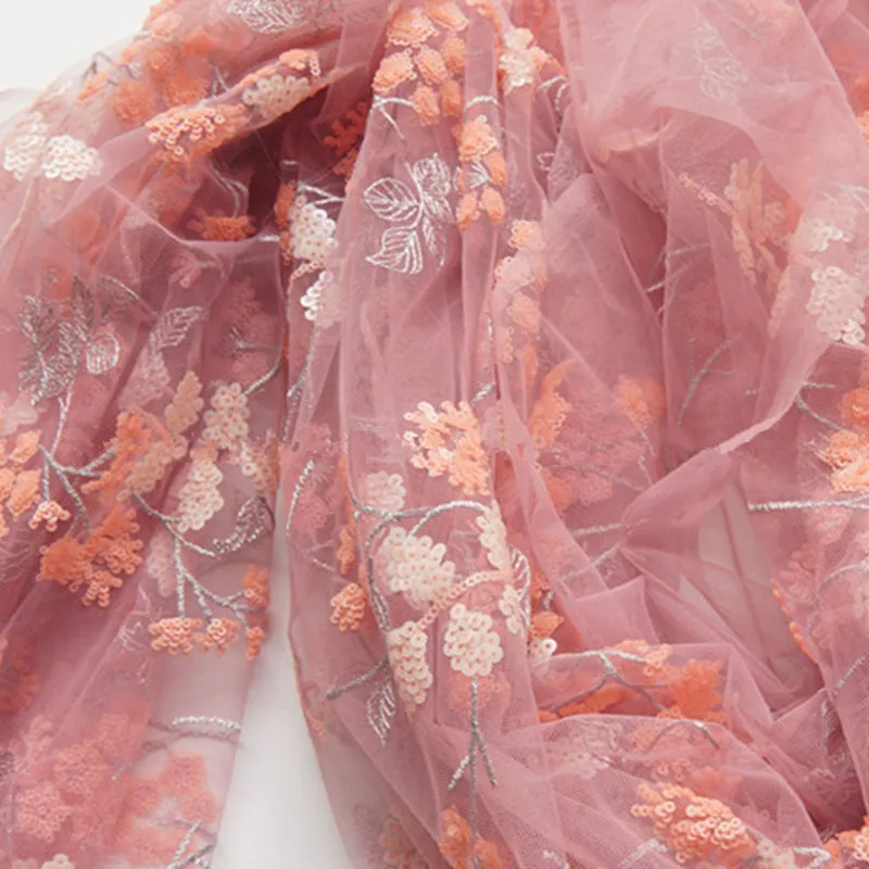 100x150 см/шт. Розовый блестящий цветок вышивка мягкая сетка кружева ткань материалы