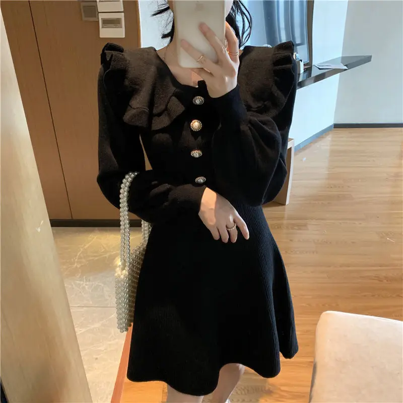 

Зимнее элегантное вязаное платье, женское дизайнерское облегающее офисное платье-свитер с длинным рукавом, Корейские осенние женские плат...