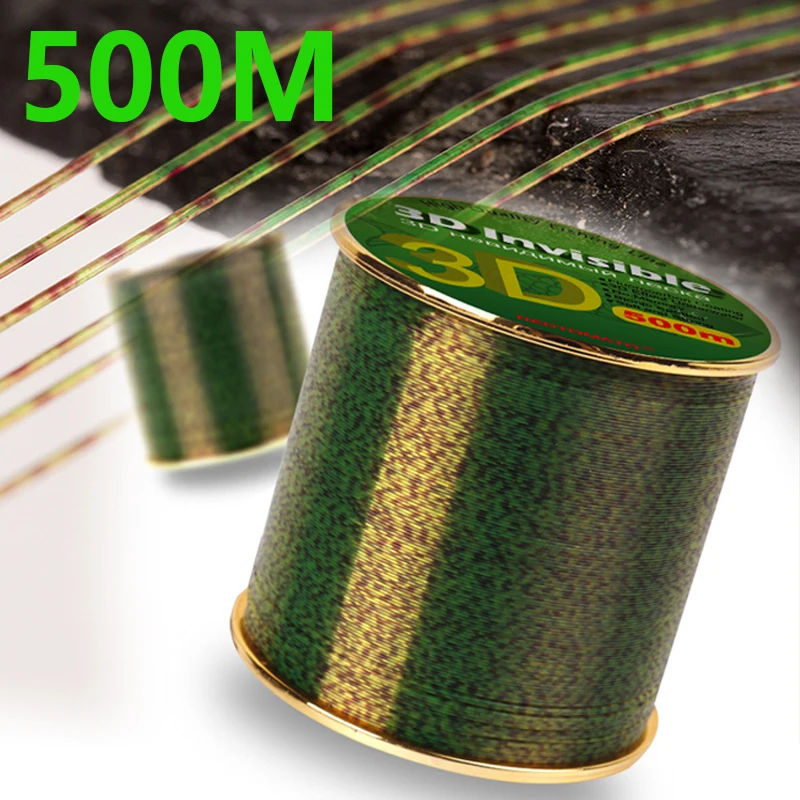 500m Invisible Fishing Line 3D Bionic Spotted Fishing-line Speckle Carp Fluorocarbon Coating Monofilament Nylon Fishing Goods