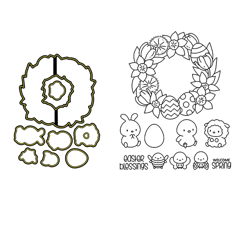 Кольцо вокруг весны штамп комплект и координации умирает венок баранина кролик