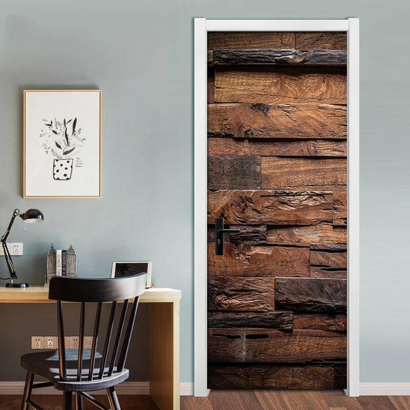 2 шт./компл. ПВХ Самоклеящиеся 3D съемные дверные наклейки ретро обои с деревянным