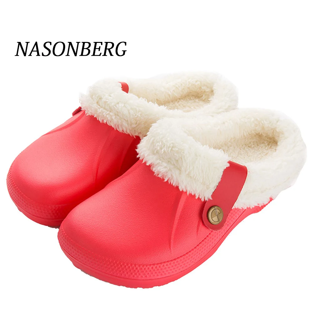 

NASONBERG Indoor Home Slippers Women Men With Fur Winter Slippers Keep Warm Shoes Woman Black Gray Waterproof Slippers Unisex