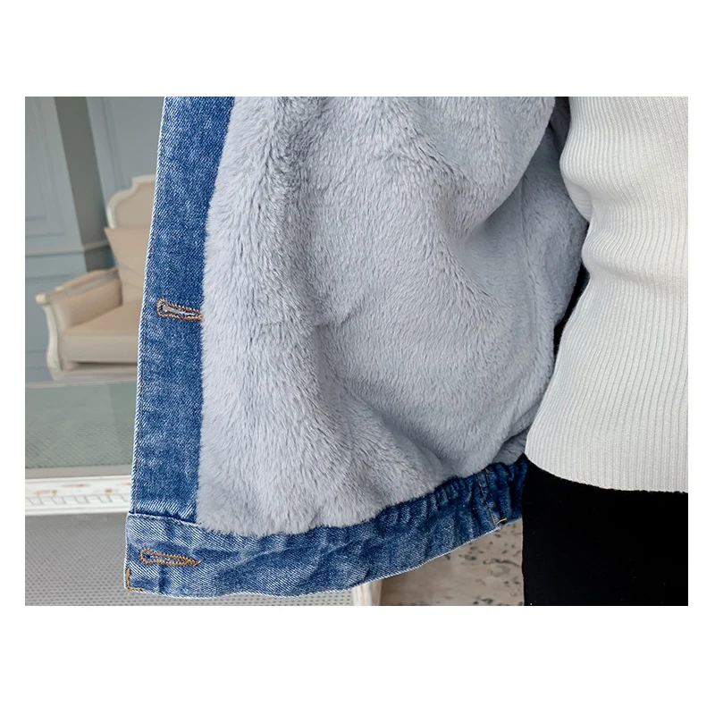 Женская джинсовая куртка DAYIFUN зимняя кашемировая из овечьей шерсти в Корейском