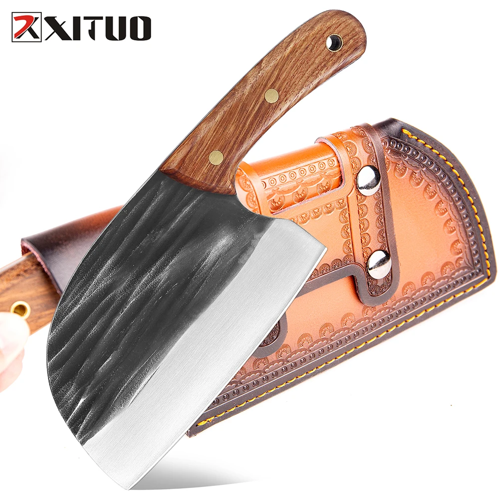 XITUO 6 Inch Handmade Knife High-carbon Clad Steel Super Butcher Cutting Nakiri Knife With Wenge Wooden For Kitchen Chef Hunting