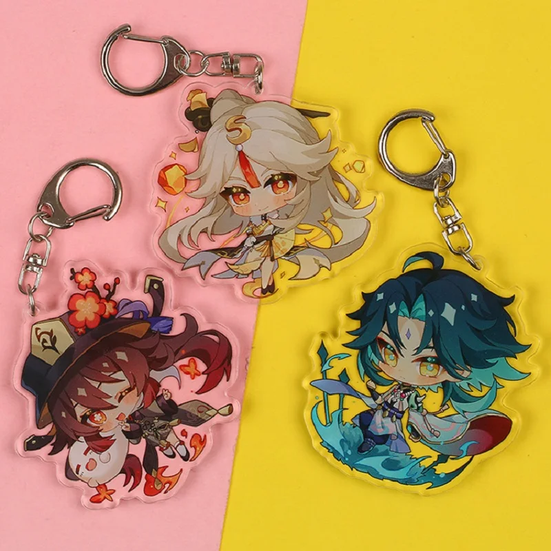 

Anime Keychain Genshin Impact Cosplay Hutao Xiao Ganyu Albedo Zhongli Cute Cartoon Character Car Pendant Fans Collection props