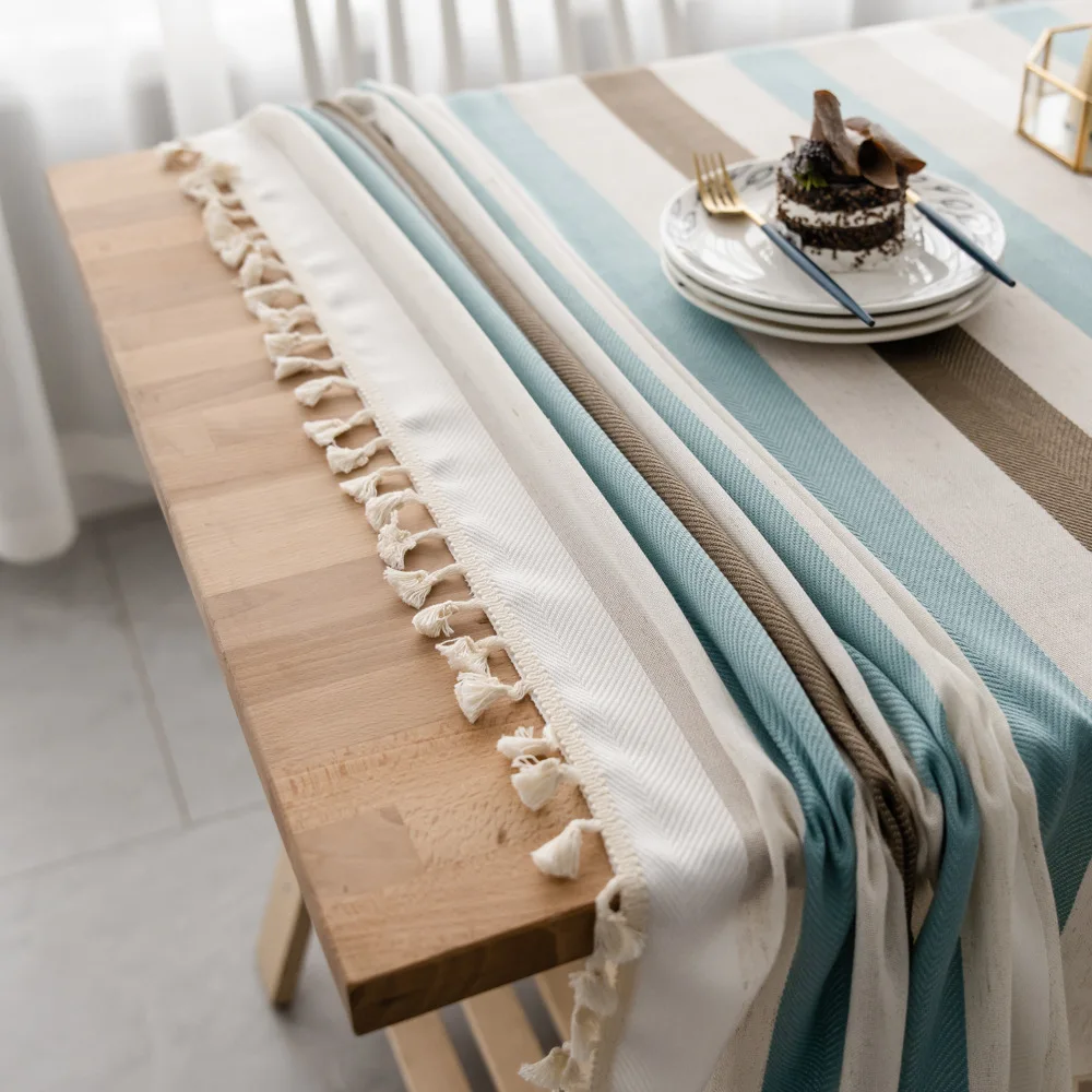 Скатерть для кухонного обеденного стола прямоугольная из хлопка с кружевной