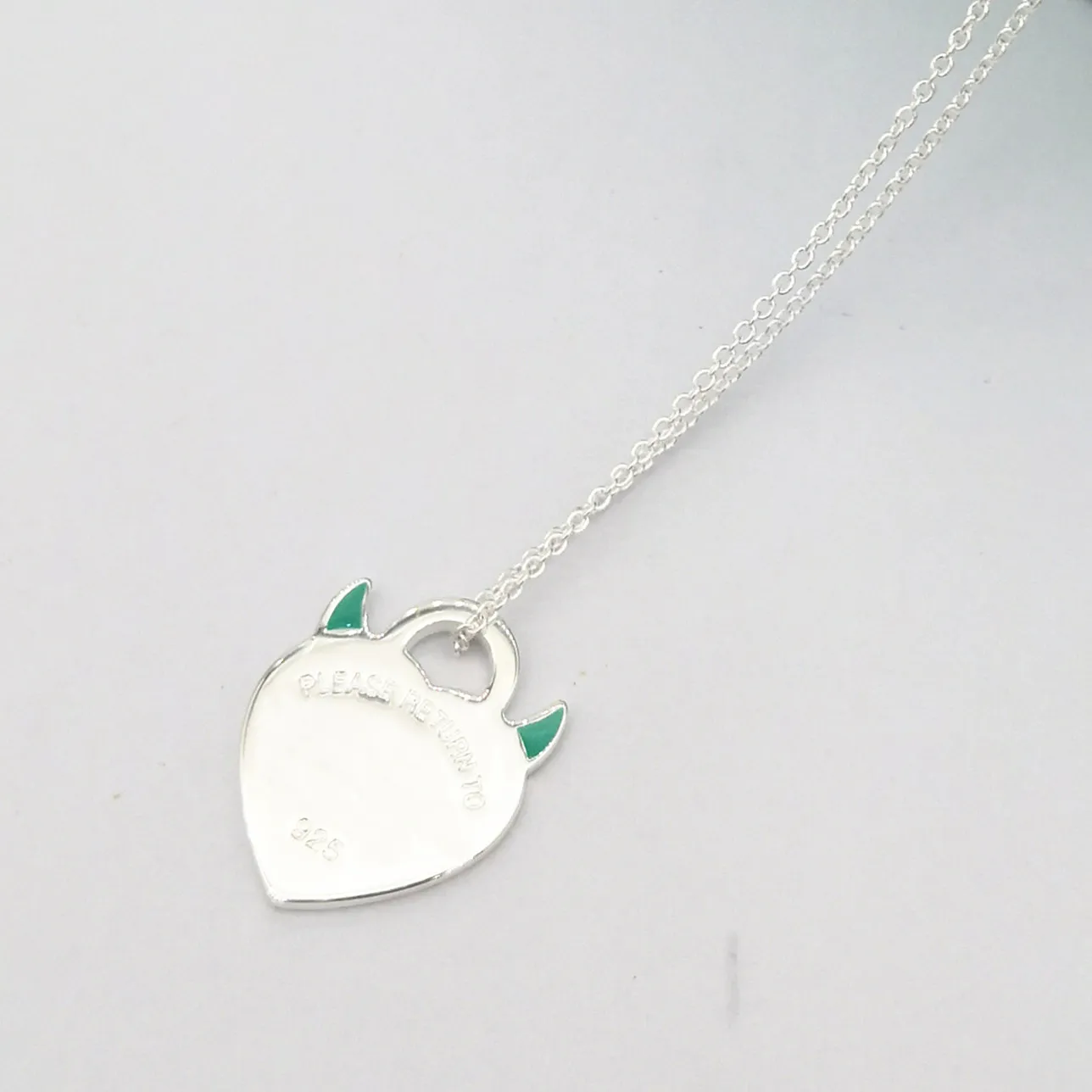 

New ladies S925 sterling silver necklace cute devil heart-shaped blue enamel letter personality fashion holiday love gift