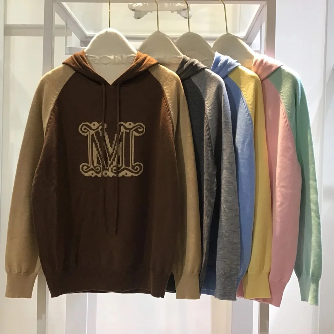 

Женская шерстяная толстовка с капюшоном, универсальный жаккардовый пуловер с надписью, Осень-зима 2021