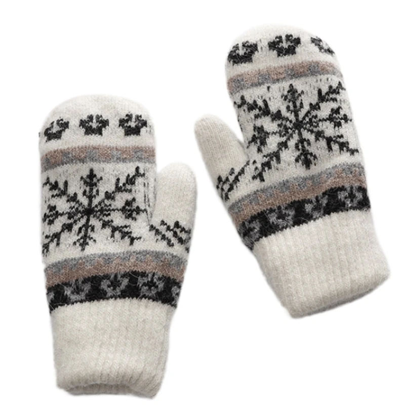 

Women Winter Warm Full Finger Delicate Print Gloves Cute Snowflake Imitation Cashmere Windproof Mittens