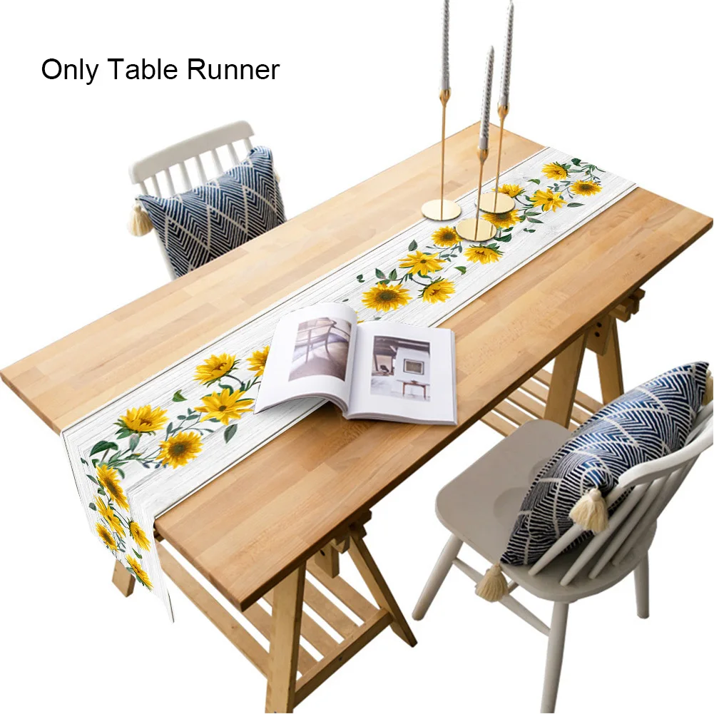 Living Room Party Sunflower Printed Table Runner Green Leaves Hotel Waterproof Home Decor Cotton Linen Dinner Covers Kitchen | Дом и сад