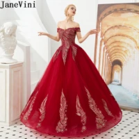 janevini fluffy tulle long burgundy prom dresses girls beaded off shoulder lace appliques evening party dress 2020 occasion gown