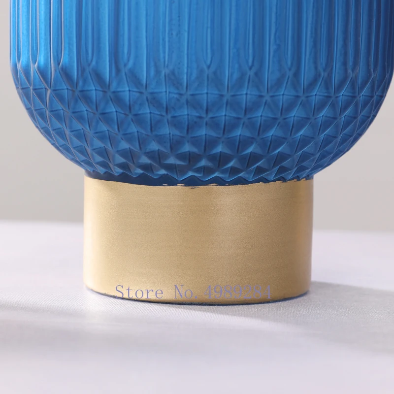 Креативная стеклянная ваза синяя матовая металлическая Золотая современная