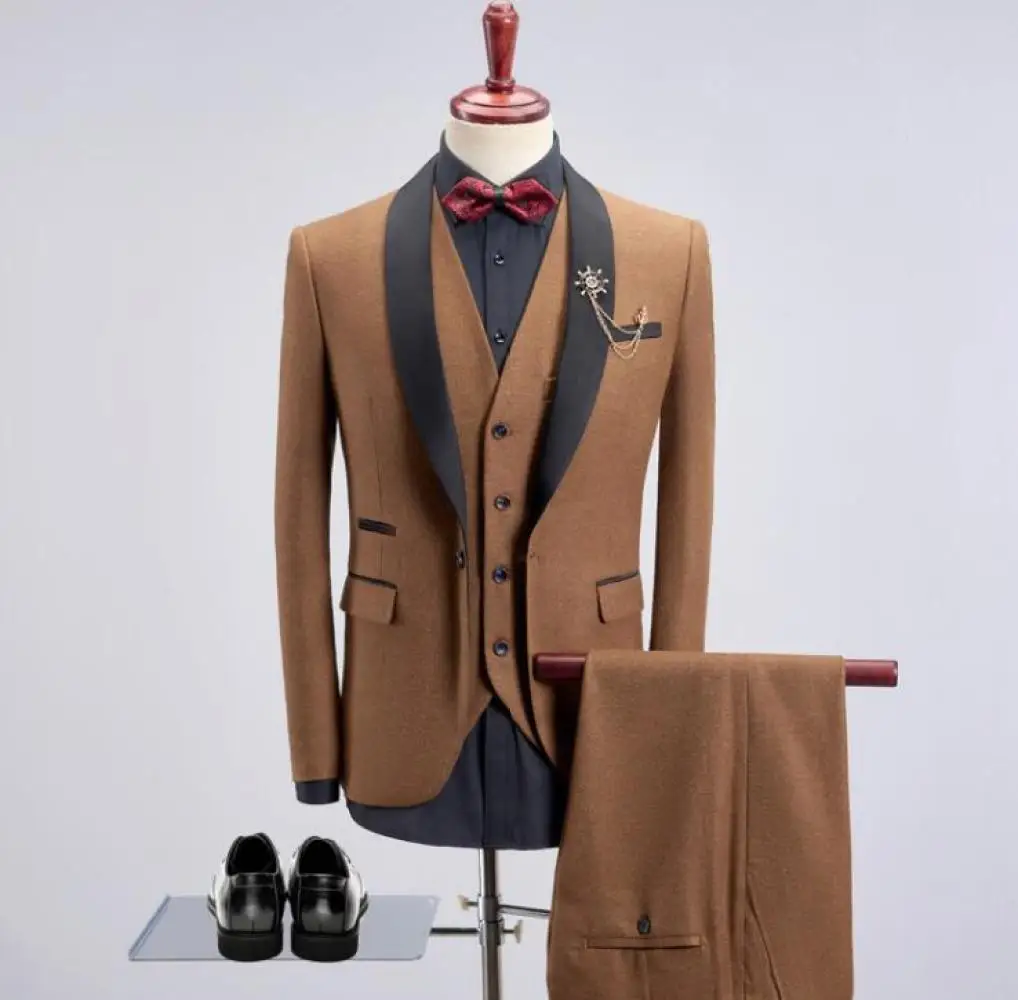 Men Business Blazers Sets Jacket   Vest   Pants Three Pieces Slim Sets Solid Color Wedding Party Suit Sets