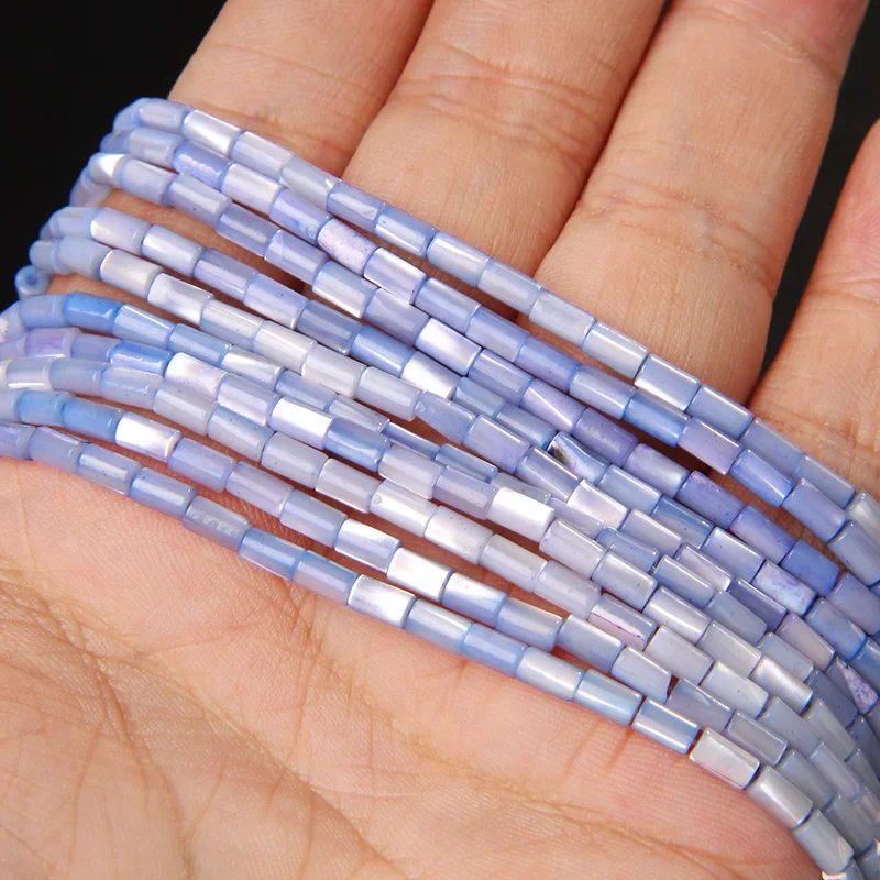 

3x5mm Blue Mother of Pearl Shell Tube Cylinder Beads Natural Pearl Shell Beads for Jewelry Making Bracelet Necklace DIY 15"