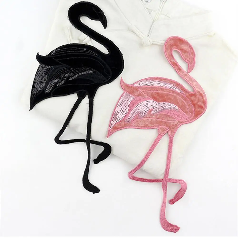 European style High quality suede flamingo patch embroidery sequins decorated sew on patches for fashion sweatshirt 3 colors |
